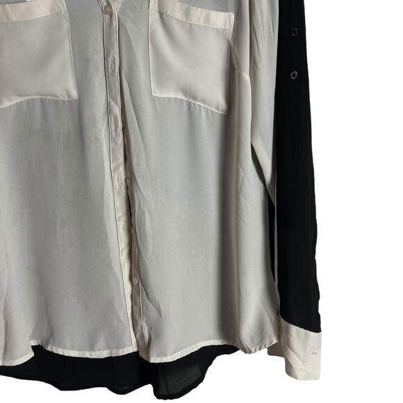 Express White Black Portofino Sheer Long Sleeve Button Up Shirt Size Small - Picture 4 of 9